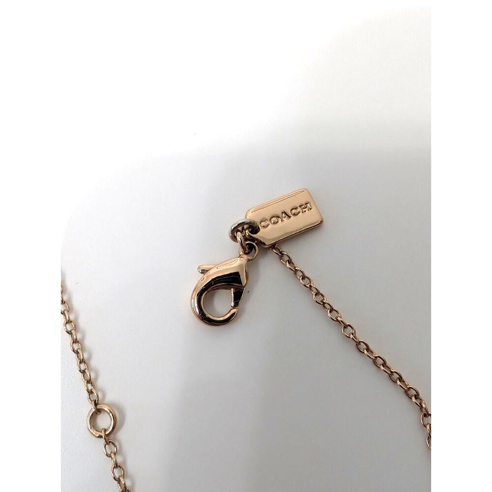 COACH Necklace Open Circle Crystal Pendant Rose Gold Plate Round‎ Link 18" - Picture 4 of 7